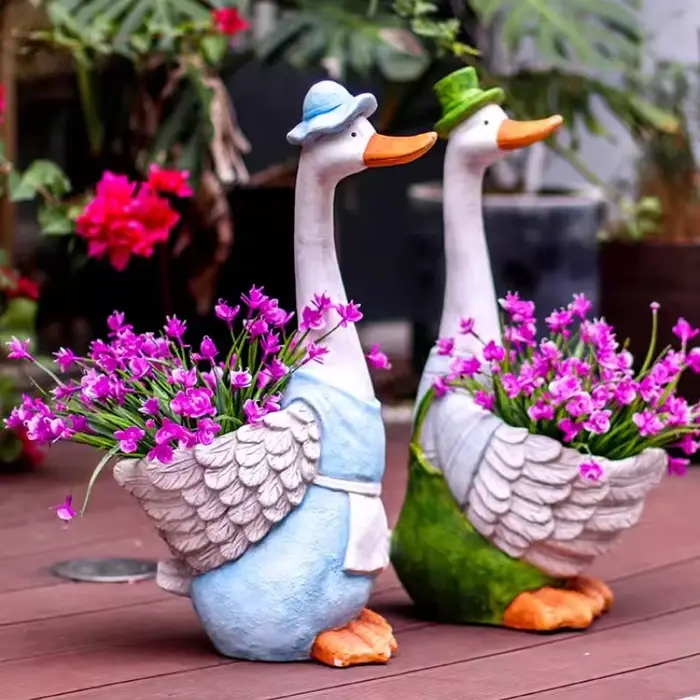 Pot de fleur créatif de canard de couple