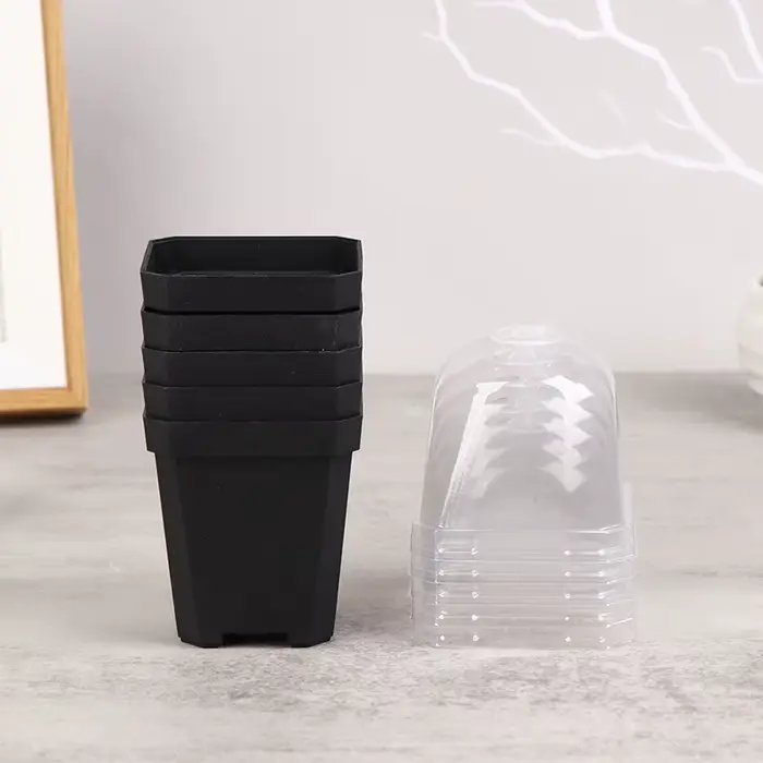 Petit Pot de fleur carré pour pépinière, 5 pièces, avec dôme d'humidité, Pot de jardinage Transparen