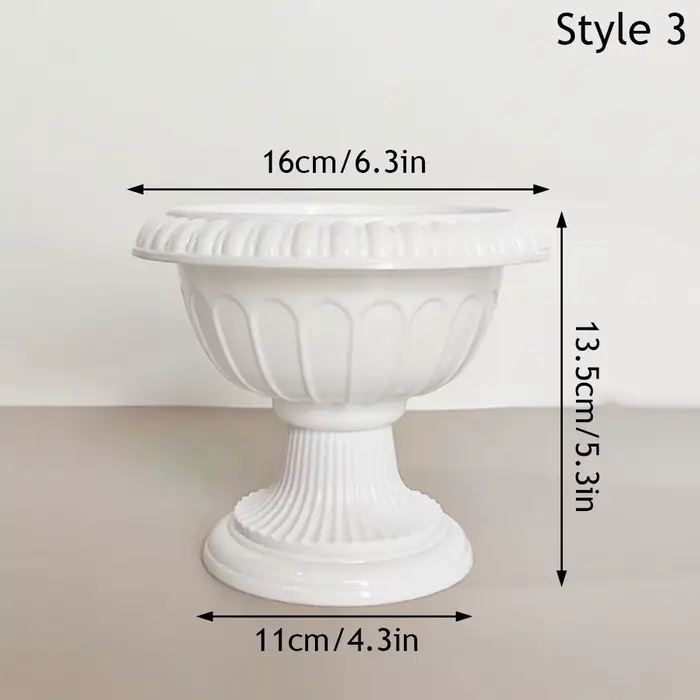 Pot de fleurs en plastique blanc de style urne romaine, vase sur piédestal, pot de fleurs polyvalent