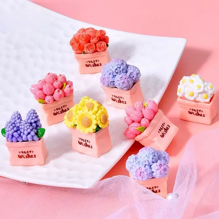 Mini Pot de fleur plante tournesol Rose résine bricolage bureau voiture petites Miniatures ornements crème colle accessoires décoration décor