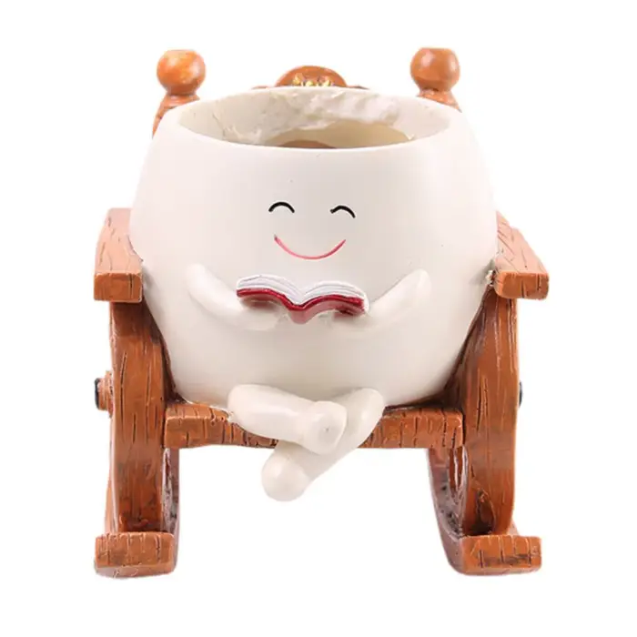 Pot de fleur en résine visage polaire, chaise à bascule, jardinière de lecture, succulente souriante