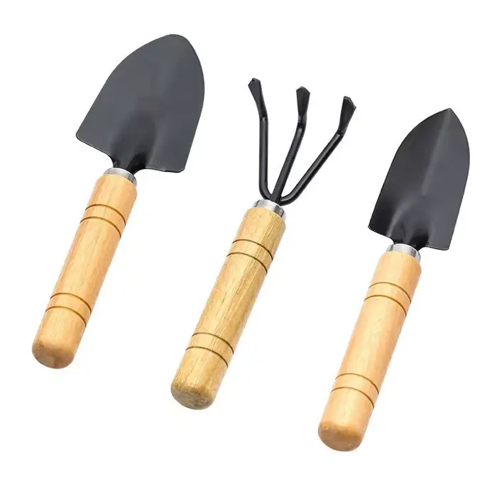 Mini kit d'outils de jardinage de bureau – Ensemble de 3 petits outils à main (truelle et râteau) po