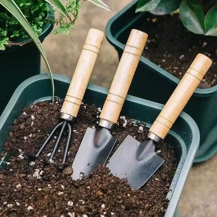 Mini outils de jardinage 3 pièces/ensemble avec pelle et râteau en fer