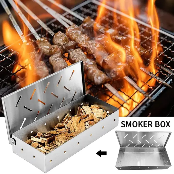 Boîte de fumoir pour barbecue, copeaux de bois pour intérieur et extérieur, charbon de bois, gaz, gr