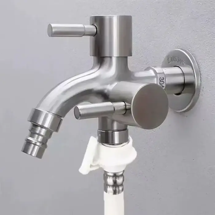 Robinet à double sortie, 1 pièce, en acier inoxydable 304, multifonctionnel, pour lave-linge, évier de lavage à domicile