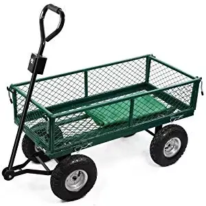 Chariot en maille d'acier robuste, chariot utilitaire de jardin avec côtés amovibles et roues de 10 