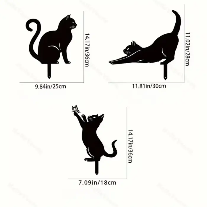 Tiki - Piquets de jardin de famille de chat inspirés décoratifs - Charmant statues extérieures de si