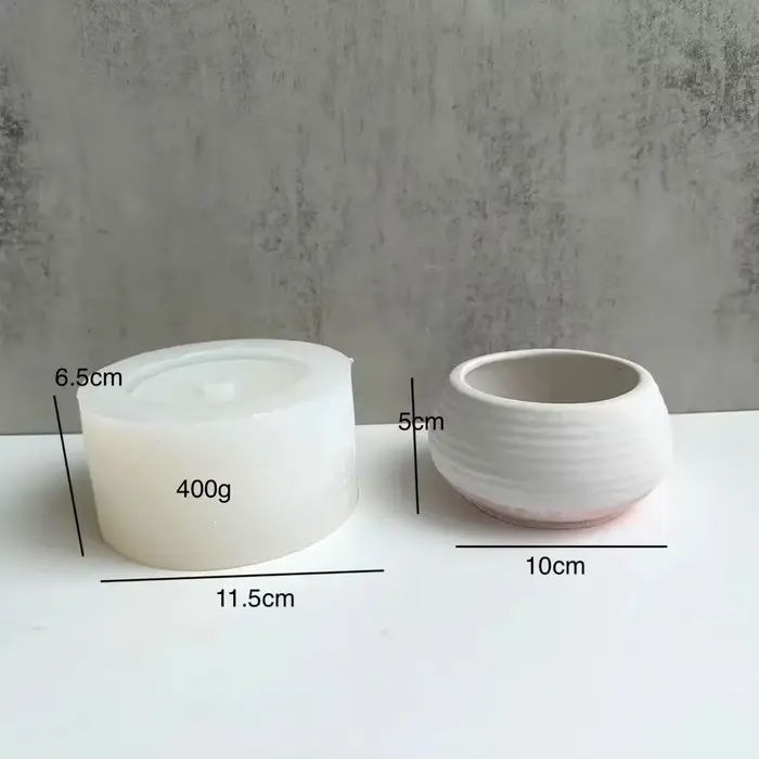 Moule en Silicone pour Pots de fleurs ronds, avec trous, ondulations, plâtre, ciment, liquide