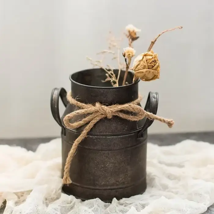 Seau à fleurs en étain ancien rétro, accessoires d'ameublement de jardin, pichet à lait européen, Po