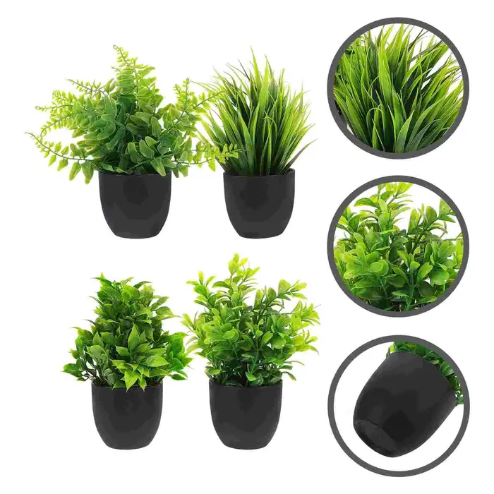 Pot de plantes artificielles, 4 pièces, petit jardinière noire pour décoration intérieure, salle de