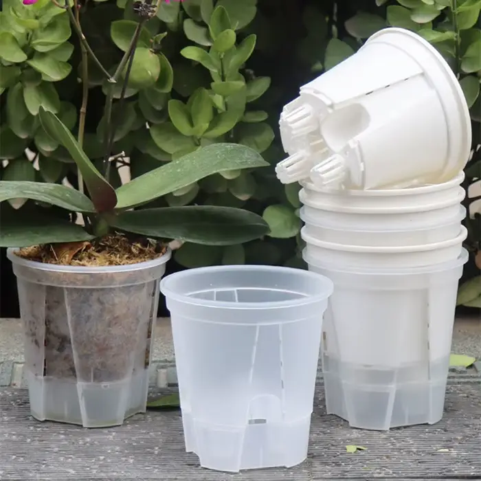 Pot d'orchidée transparent avec trous, contrôle des racines, pots de pépinière transparents, plastiq