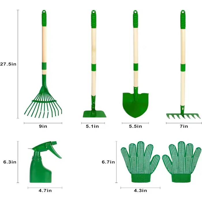 Ensemble d'outils de jardinage pour enfants de 7 pièces, ensemble de brouette pour enfants avec pell