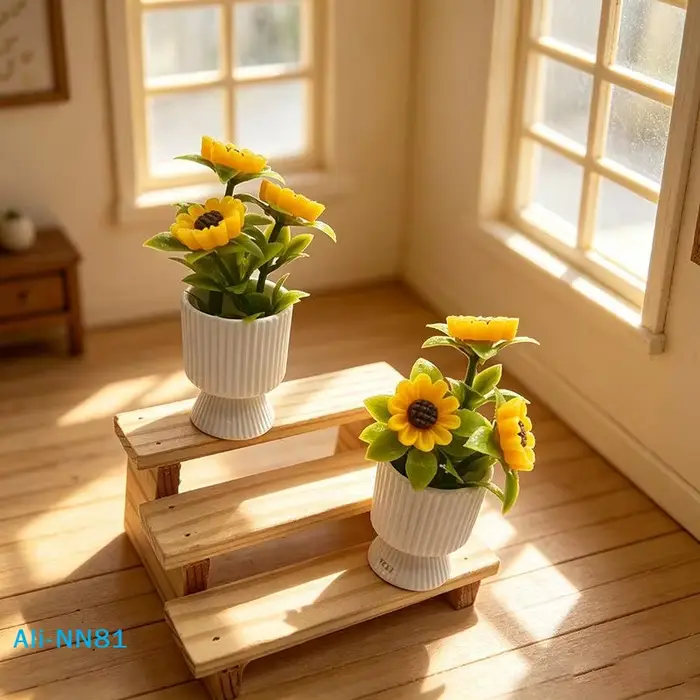 【N】Ornement miniature de tournesol en pot, décoration de maison de poupée 1/12, modèle de jouet, acc