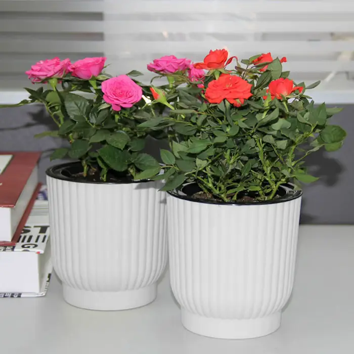 Pot de fleur pour plantes, arrosoir automatique, jardinière ronde blanche, balcon, bureau, maison, s
