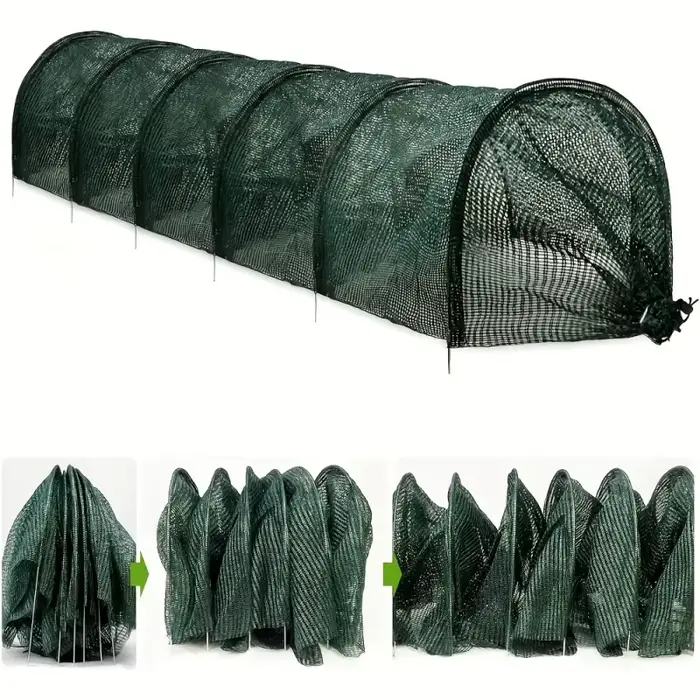 Tunnel pliable en maille noire, Protection UV, barrière contre les oiseaux et les insectes pour ferm