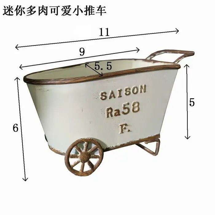 Pot de fleurs rétro tendance en fer, chariot à 4 roues pour plantes succulentes, idéal pour patio et