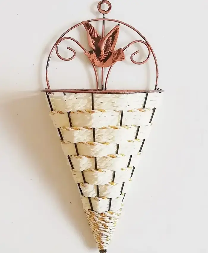 1 pièces mural en fer forgé naturel osier fleur panier Vase rotin tenture murale Pot planteur rotin 