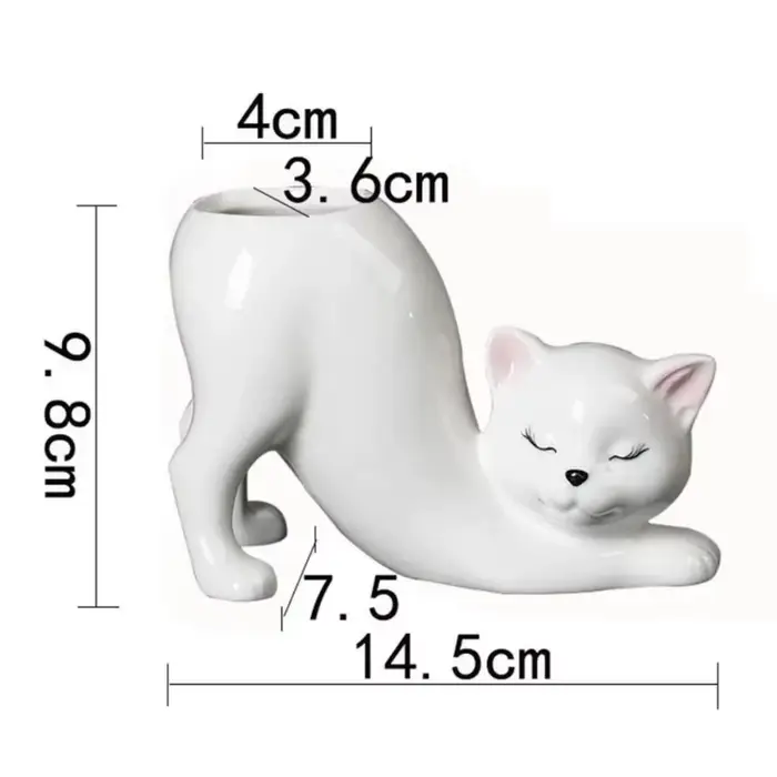 Pot de fleurs en céramique en forme de chaton, 1 pièce, avec trou de drainage, pour plantes succulen