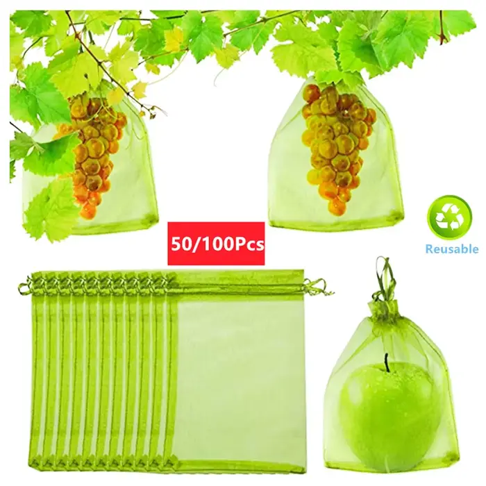 Sacs en filet de Protection des fruits avec cordon de serrage, sacs de culture de raisin réutilisabl