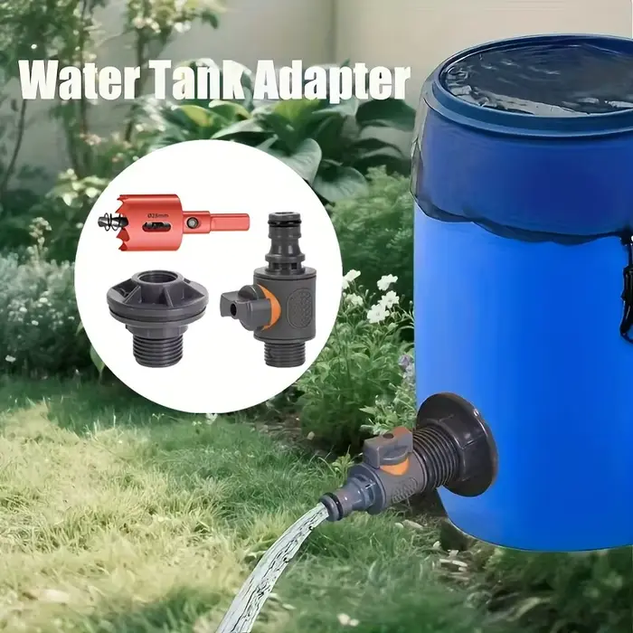 Kit de robinet pour baril de pluie PC – avec perforateur et connecteur rapide pour tuyau de 1/2 po, 