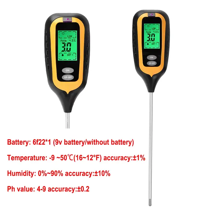 Testeur de sol numérique LCD, fertilité du sol, PH, température, humidité, lumière du soleil environ