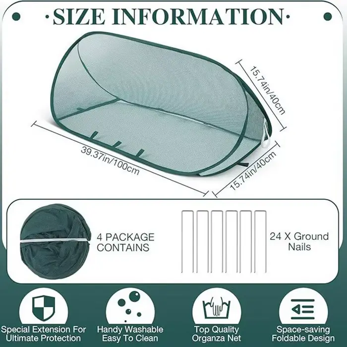 Filet de protection pop-up pour plantes de jardin avec 6 piquets de sol, coupe-vent et ventilé, pour