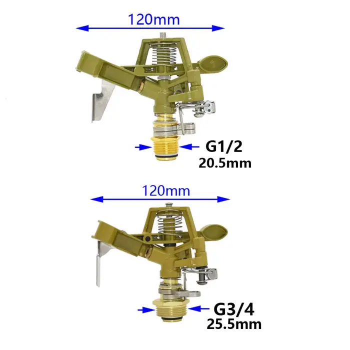 Arroseur à pulsation en métal de 1/2 3/4 pouces, culbuteur à 360 degrés, arroseurs rotatifs pour pel