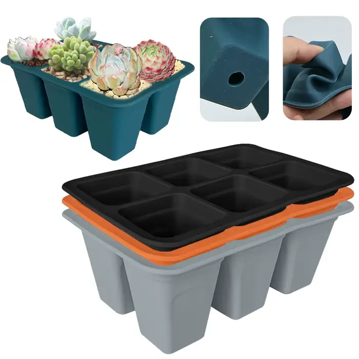 Plateaux de démarrage en silicone pour la germination des plantes, 6 cellules durables, standard de 