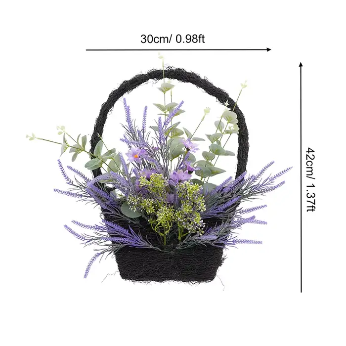Plante en pot violette, µverte, eucalyptus, fausse plante, centre de table, couronne, guirxiété, L20