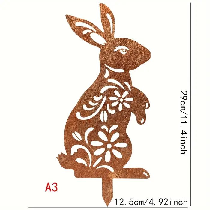 Charmant piquet de jardin en métal de lapin rustique, silhouette décorative pour l'art extérieur de 