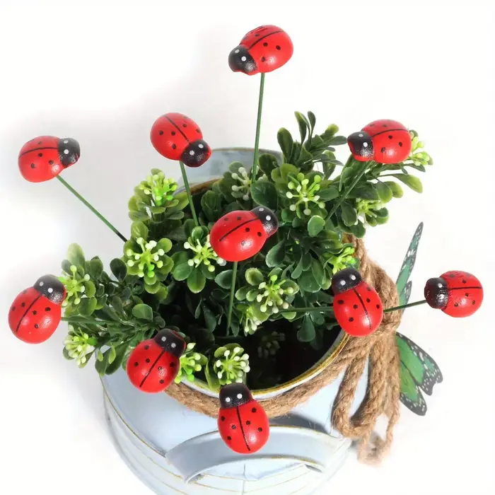 Piquets de jardin décoratifs coccinelle en bois, 10 pièces, décoration de jardin, décor de cour exté