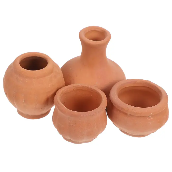 4 mini-pots de fleurs rouges en terre cuite, petits pots rustiques en argile pour plantes succulente