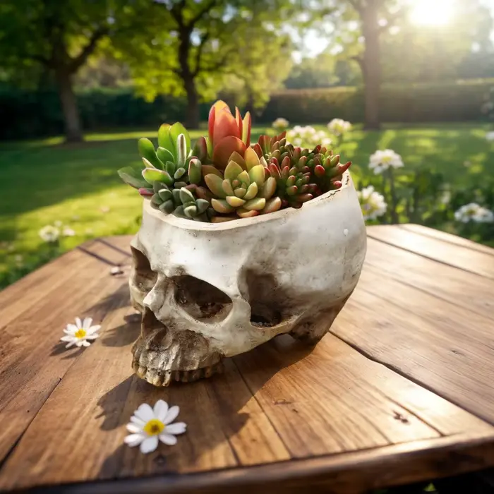 Pot de fleurs créatif en forme de crâne, pot de fleurs décoratif antique en résine, pot de fleurs dé