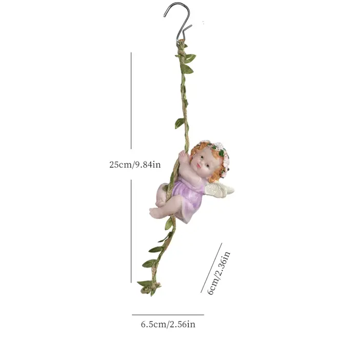 Statuette d'ange suspendue pour jardin, décoration féerique, ornements de chérubin, balançoire, orne