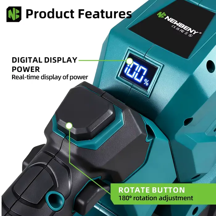 NewBeny taille-haie électrique avec affichage LED 3000 tr/min tondeuse sans fil scie de taille tondeuse à gazon outil de jardin pour batterie 18 V-21 V