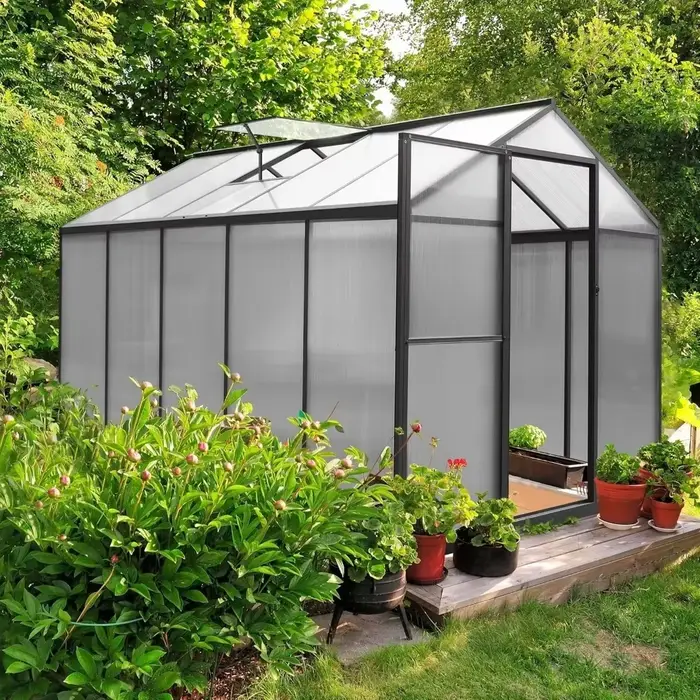 Serre pour 6' x 10', maison verte en polycarbonate avec évent réglable, cadre en aluminium, structur