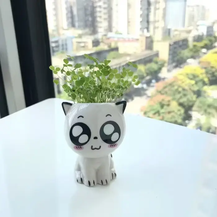 Pot de fleurs en céramique, 1 pièce, Mini chat de dessin animé, plante en Pot mignonne, Pot de plant
