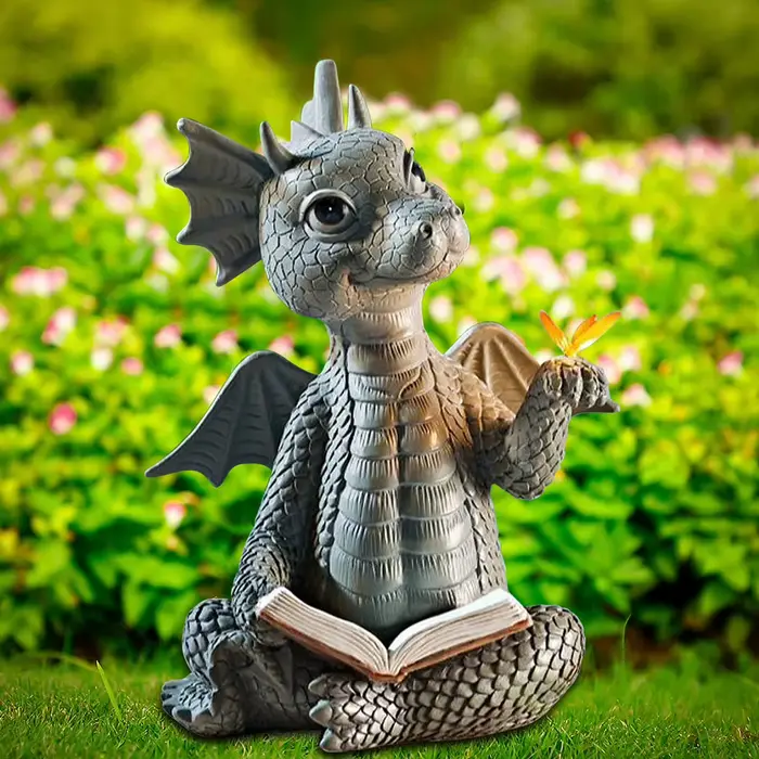 Livre de lecture de jardin, Sculpture de petit Dragon, Statues de Dragon mignonnes, Sculptures de Dr