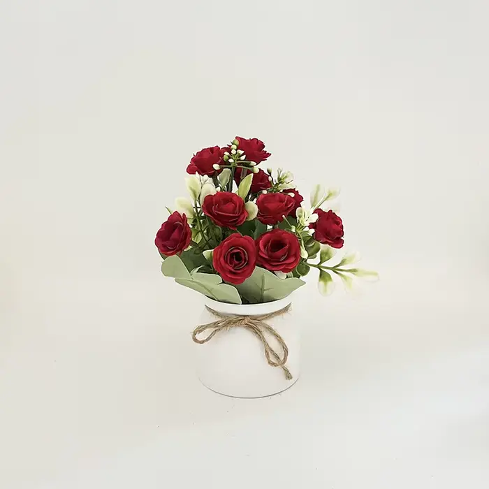 Petite jardinière en corde de chanvre, plante artificielle en pot avec roses simulées, décoration po