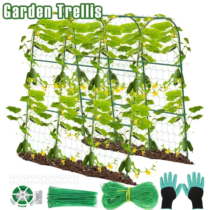 Treillis de jardin en forme de U pour concombres avec filet détachable