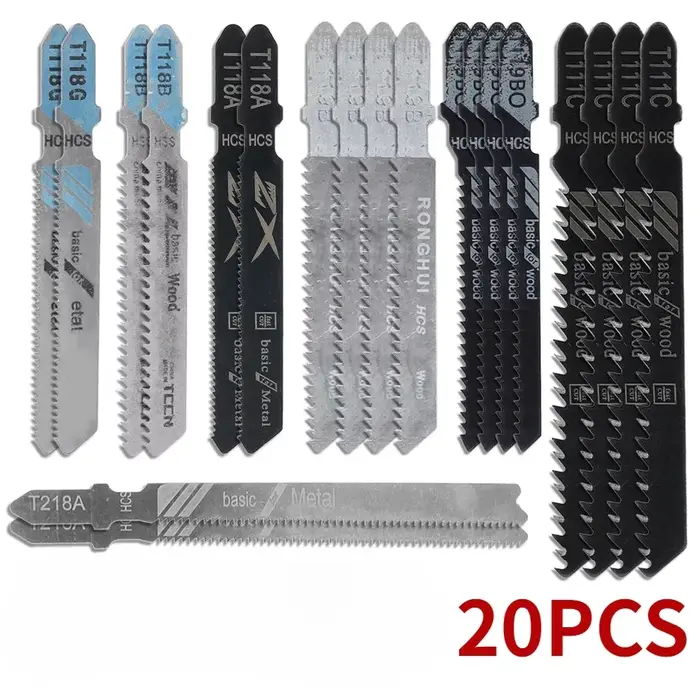Ensemble de 20 lames de scie sauteuse à tige en T HCS assorties pour la découpe du bois, du plastiqu