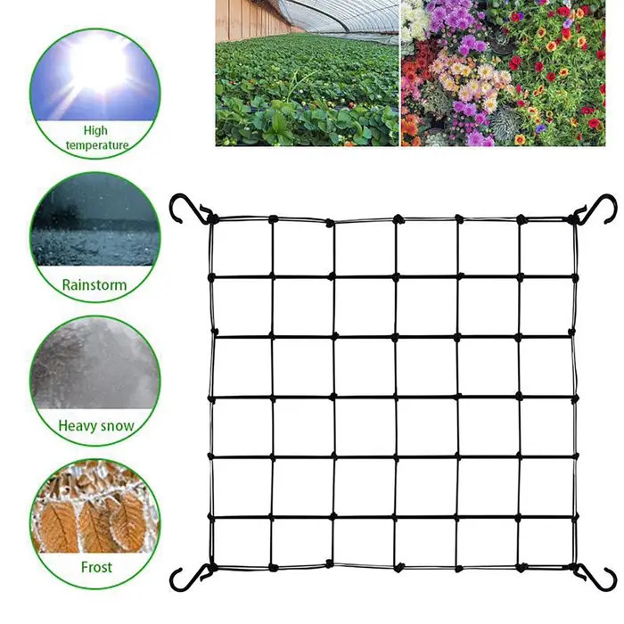 Tente de culture en Polyester élastique, filet en treillis extensible, Support de plantes avec 4 cro