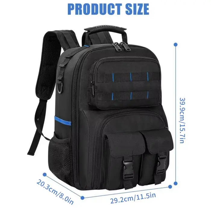 Sac de rangement pour outils, sac à dos robuste à fond rigide avec plusieurs poches, sac à dos pour 