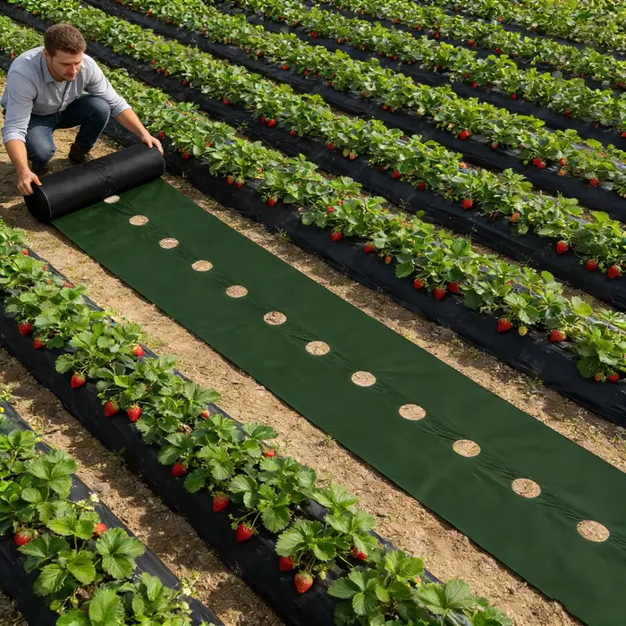 Tissu anti-mauvaises herbes perforé vert et noir, 2,62 pieds de large avec 12 piquets de sol de qual