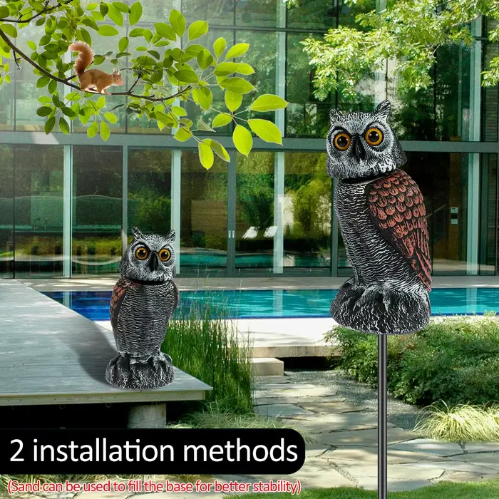 Faux hiboux effrayent les oiseaux avec 360 °   Tête pivotante imperméable, faux hibou, répulsif anti
