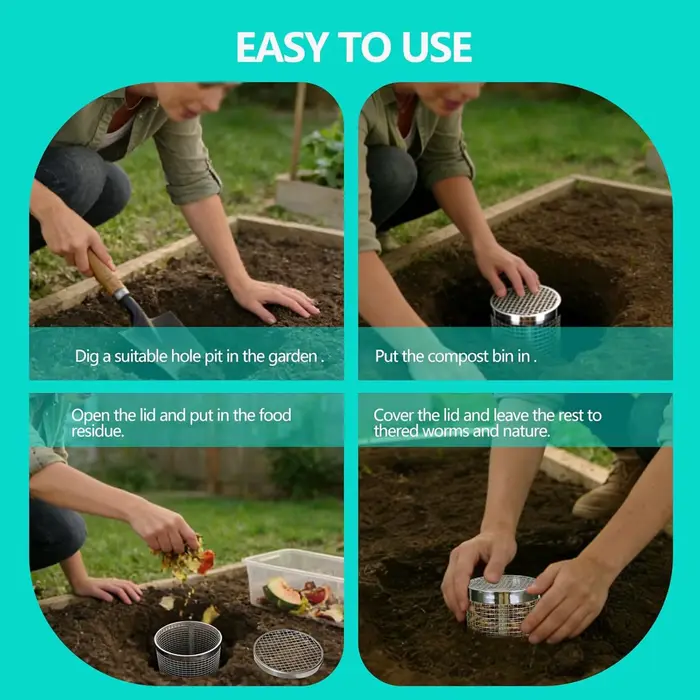 2 composteuses de jardin souterraines pour vers de terre avec gants pour recycler les déchets alimen