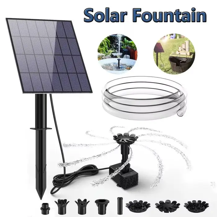 Fontaine solaire 3.5W avec panneau solaire, pompe à tuyau d'eau 4,9 pieds pour bain d'oiseaux, décor