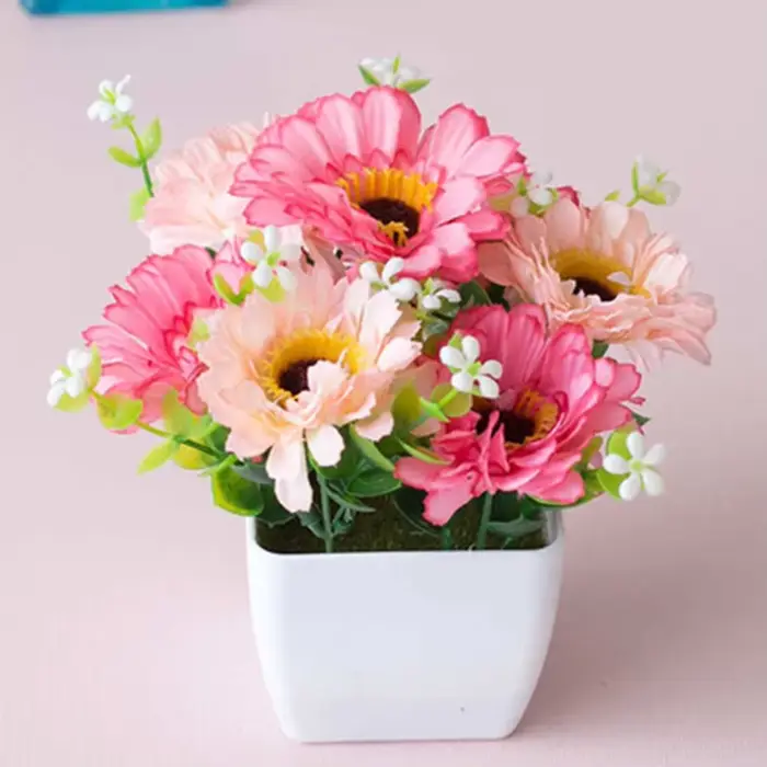 Plante Artificielle en Pot pour Décoration de Jardin, Fausses Plantes d'Extérieur, Rose Violette