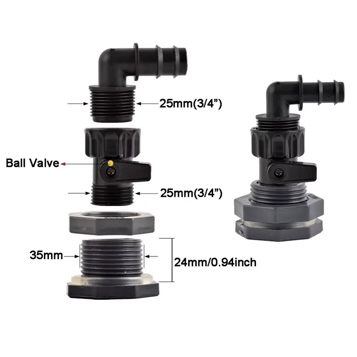 Raccord de cloison en PVC à filetage 3/4, connecteur de tuyau pour baril de pluie, adaptateur de tuy