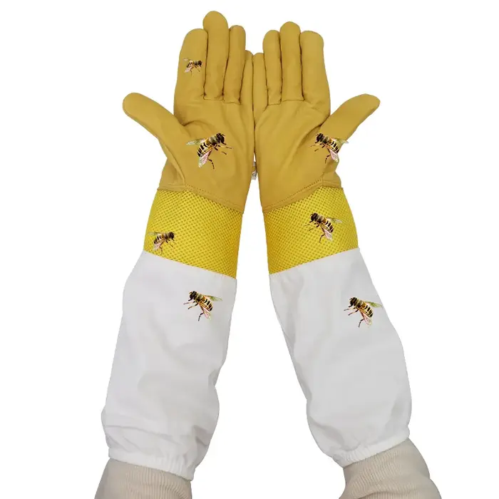 Gants pour apiculture, manches de protection en maille courte jaune, cuir et tissu respirants, gants